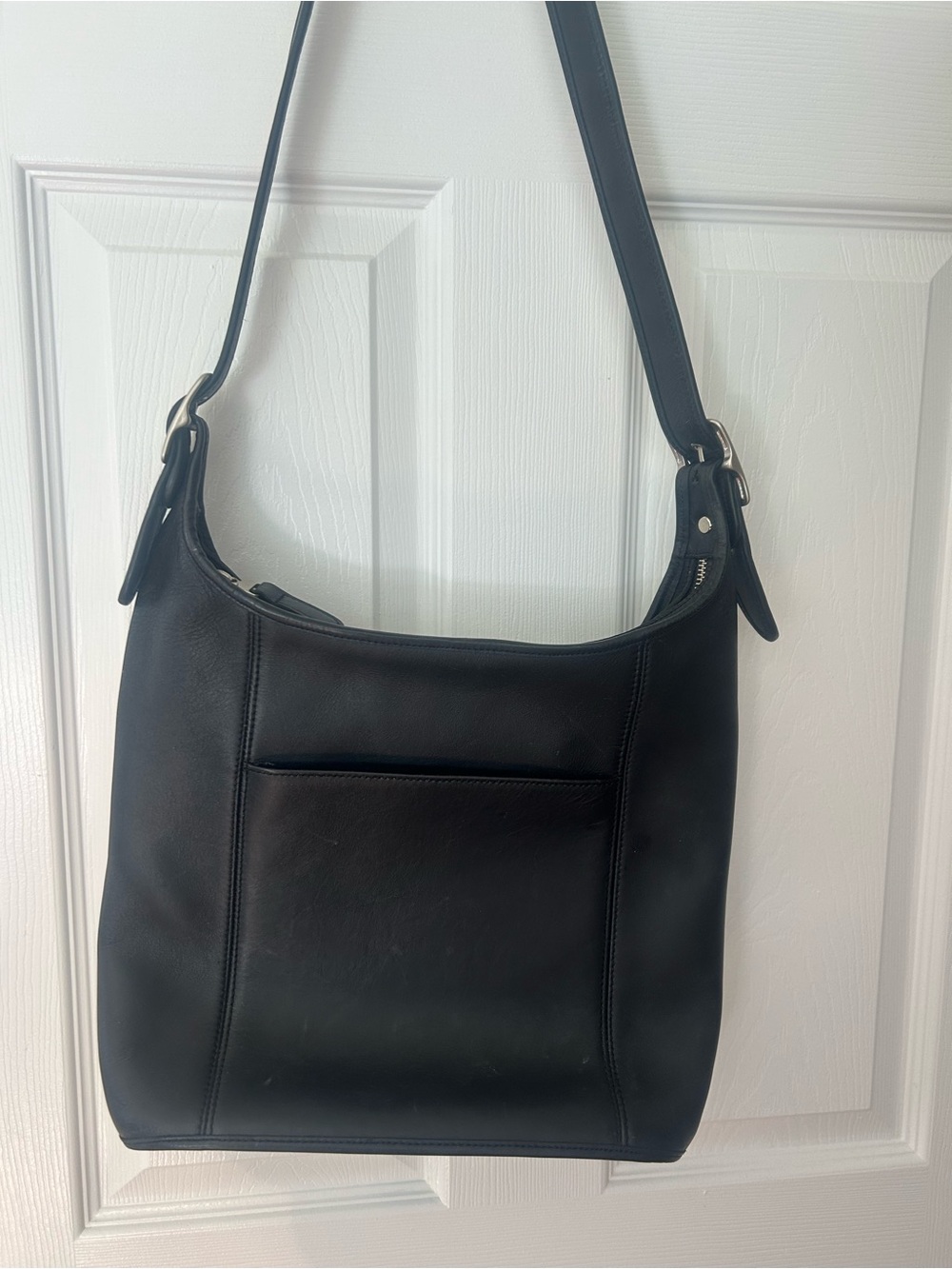 Vintage Leather Large Black Coach Shoulder Bag Silver Hardware